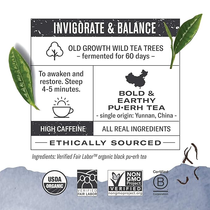 Numi Organic Emperor's Pu-erh Tea, 16 Tea Bags (Pack of 3), Aged Fermented Yunnan Black Tea - 48 Total Tea Bags