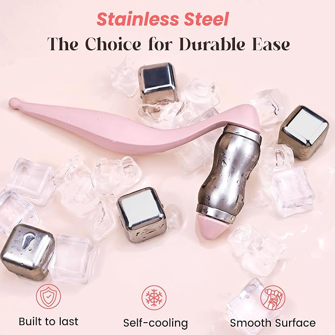 Rena Chris Stainless Steel Face Roller - Metal Facial Massager Tool with Enhanced Contour Fit for Puffiness Reducing, Skin Care Roller Gift for Women (Silver)