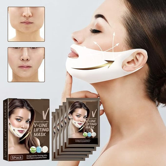 V Line Lifting Mask, 5 Pcs V Shaping Face Masks, Hydrogel Collagen Mask with Aloe Vera, Neck Tightening Tape Patch Jawline Contour Firming Band, Double Chin Reducer Face Full of Vitality