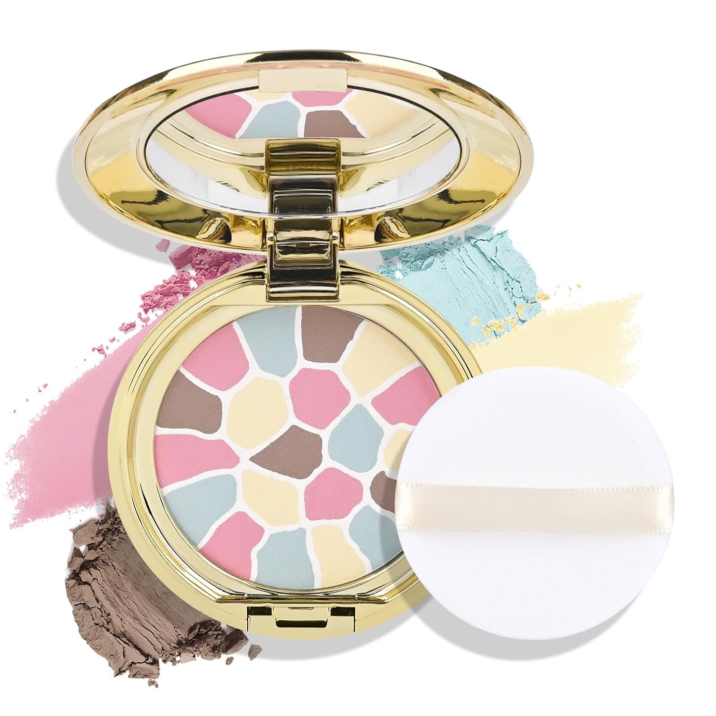 KYDA Color Correcting Pearl Setting Powder, Correct Brightening Finishing Powder, Even Tone Correcting, Lasting Oil Control Pressed Powder