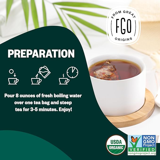 FGO Organic Elderberry Herbal Tea, 20 Count, Eco-Conscious Tea Bags, Caffeine Free, Resealable Bag, Packaging May Vary (Pack of 1)