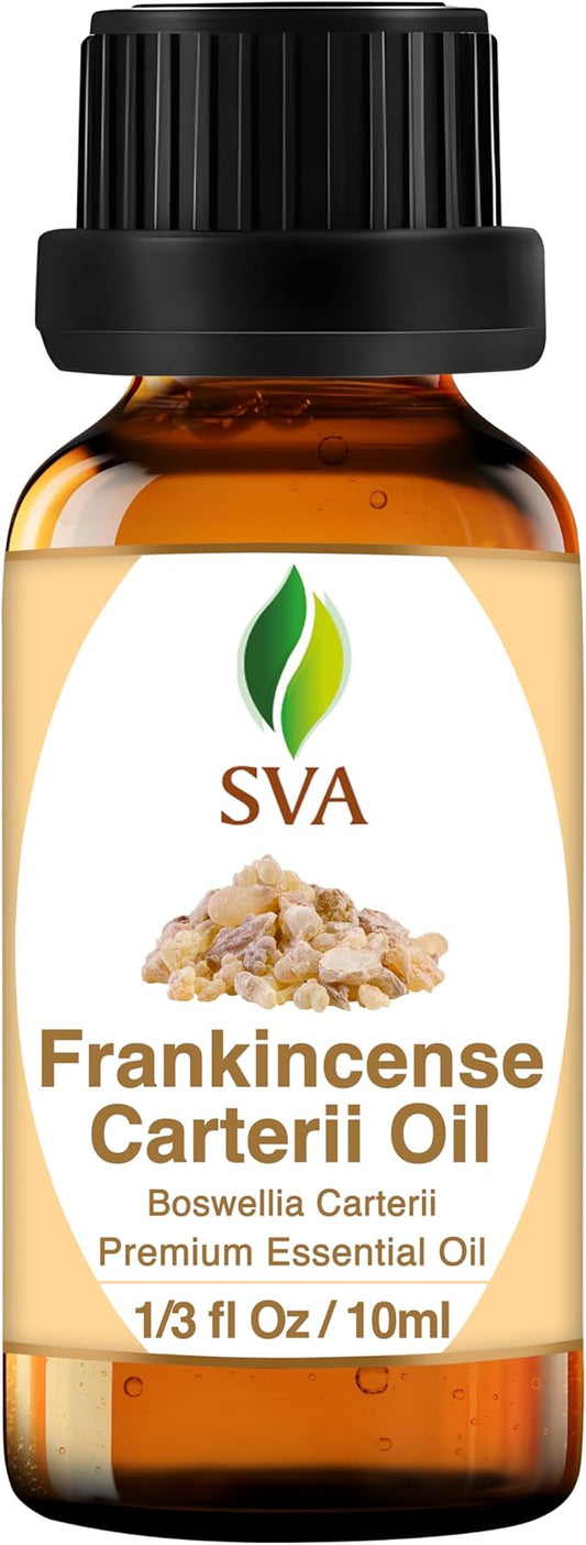 SVA Frankincense Essential Oil – 1/3 Fl Oz – 100% Natural Boswellia Carterii Oil - for Diffuser, Hair Care, Face, Skin Care, Aromatherapy, Scalp and Body Massage, Soap and Candle Making