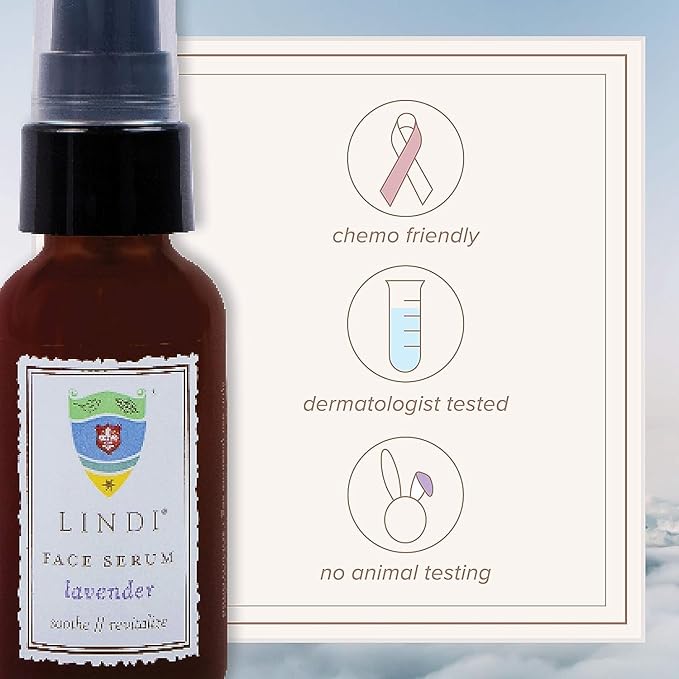 LINDI SKIN Lavender Face Serum - Ultimate Moisture and Comfort To Restore Your Skin Immediately - Reduce Facial Rash, Redness, and Itching - Relieves Uncomfortable Effects of Chemo Rash(1 fl oz)