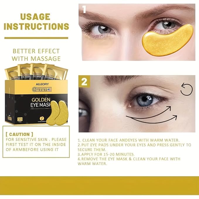 Under Eye Patches (30 Pairs) – 24K Gold Collagen Eye Masks for Puffy Eyes, Dark Circles, Bags, and Wrinkles – Soothes, Smooths, and Revitalizes Tired Skin