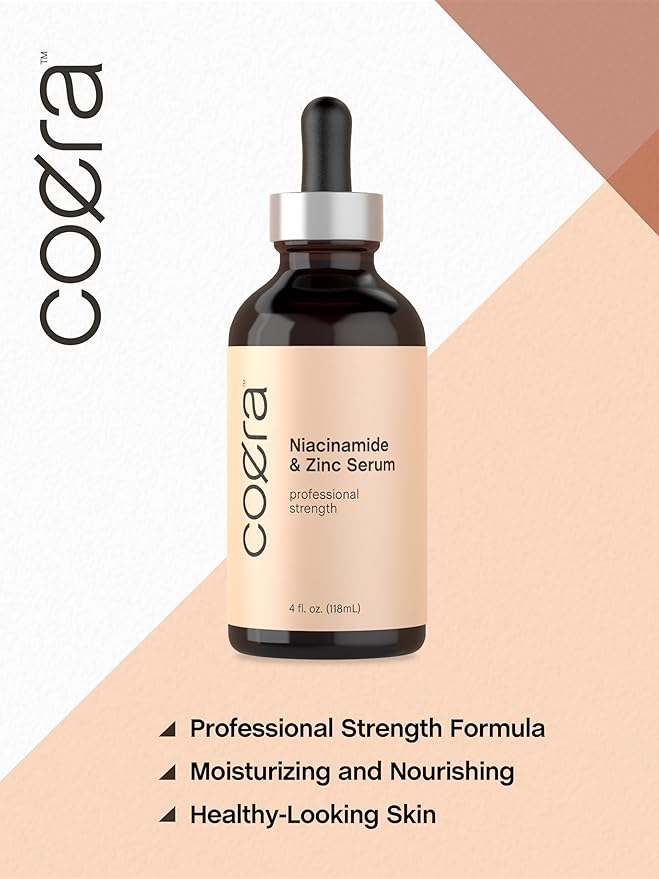 Coera Niacinamide Serum with Zinc | 4 fl oz | Moisturizer for Face and Skin | with Hyaluronic Acid | Professional Strength Formula | Free of Parabens, SLS & Fragrances | Packaging May Vary
