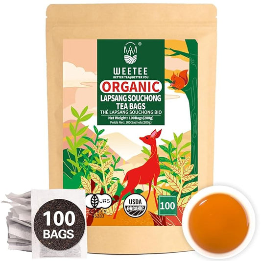 WT WEETEE Organic Lapsang Souchong Tea Bags, Organic Smoky Black Tea 100 Count, Natural Caffeine & Antioxidant, Classic Chinese Tea