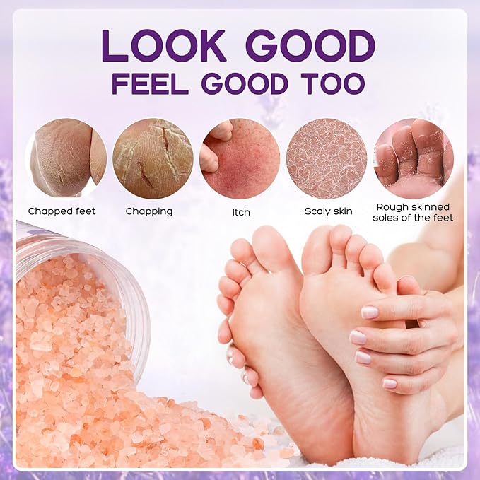 Himalayan Pink Foot Soak Salt Tea Tree Oil Foot Soak Kit, Lavender For Toenail Repair, Athletes Foot, Softens Calluses, Soothes Sore & Tired Fee