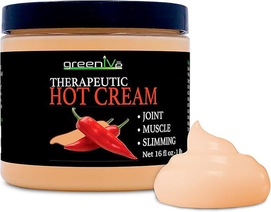 GreenIVe Hot Cream Massage Lotion for Joints Muscles and Skin Tighting Wraps Hot & Cold Sensation Bulk Jar (16oz Jar)