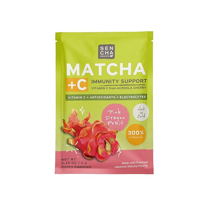 SEN CHA Naturals Dragonfruit Green Tea + C Effervescent Drink Mix with 200% Vitamin C, Japanese Matcha Powder, Acerola Cherry, Coconut Water Powder, Orange Peel, Turmeric & Ginger (Pack of 10)