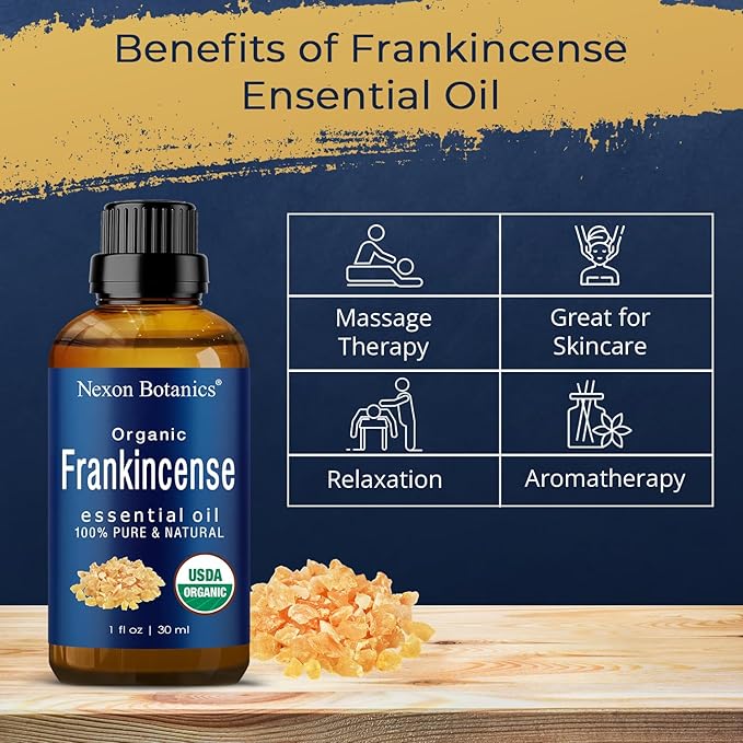 Organic Frankincense Essential Oil 30 ml - Pure Natural Boswellia Serrata for Diffusers, Aromatherapy, and Rejuvenating Skin & Hair Care - Nexon Botanics