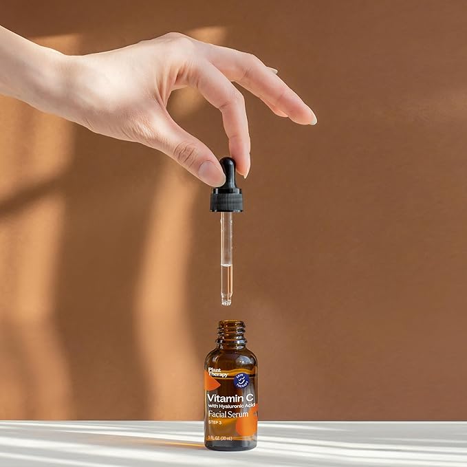 Plant Therapy Vitamin C Face Serum & Hyaluronic Acid, Anti-Aging Serum with Ferulic Acid, Vitamin E, Serum for Fine Lines & Wrinkles, 1 oz