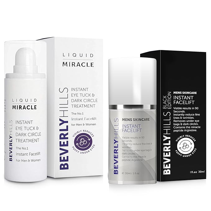 Beverly Hills Instant Facelift Anti Aging Eye Serum Treatment & Mens Instant Facelift Bundle with Discount - For Dark Circles, Puffy Eyes, Wrinkles & Under Eye Bags | 30mL (120 Days Supply Each)