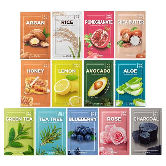 [the SAEM] Natural Facial Mask Sheet 21ml 13 Pack - Korean Skincare Moisturizing and Nourishing Facial Mask Sheet Variety Combo Pack
