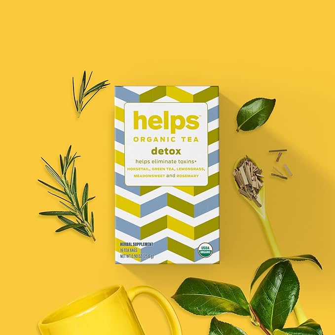 HELPS TEAS | Helps Detox Tea | Organic herbal blend of Horsetail, Green Tea, Herbal Lemon, Ulmaria and Rosemary that facilitate naturally our detox and depurative process | 16 Tea Bags - Pack of 3|