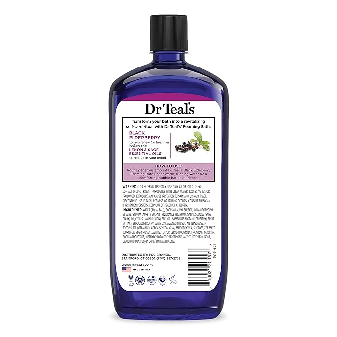 Dr Teal's Foaming Bath with Pure Epsom Salt, Black Elderberry with Vitamin D, 34 fl oz (Pack of 4)