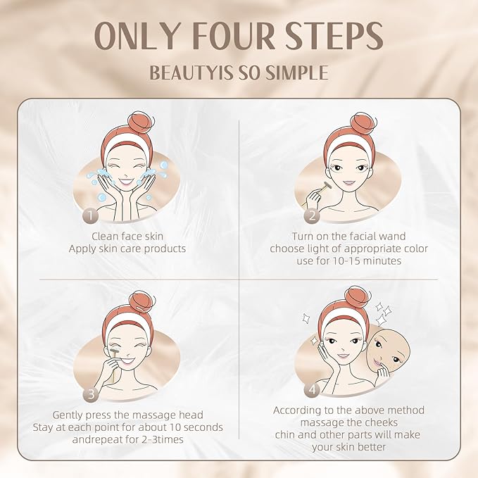 Red-Light-Therapy-Wand-for-Face, 7 Colors LED Light Therapy Wand Eye Facial Red & Blue Rejuvenation Tool, Face Massager, Golden