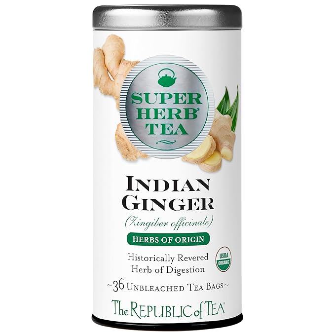 The Republic of Tea — Organic Indian Ginger SuperHerb Tea Tin, 36 Herbal Tea Bags, Naturally Caffeine-Free Herbs of Origin