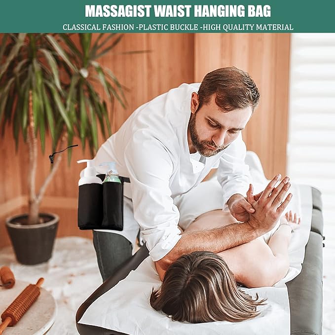 Pacify Massage Holster 2 Pocket, Adjustable Massage Lotion Oil Holster Bottle Bag for Therapist