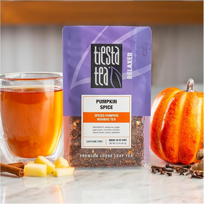 Tiesta Tea - Pumpkin Spice Rooibos Tea | Loose Leaf | Premium Blend | Non-Caffeinated Herbal Infusion | Make Hot or Iced & Up to 25 Cups | 2oz Resealable Pouch