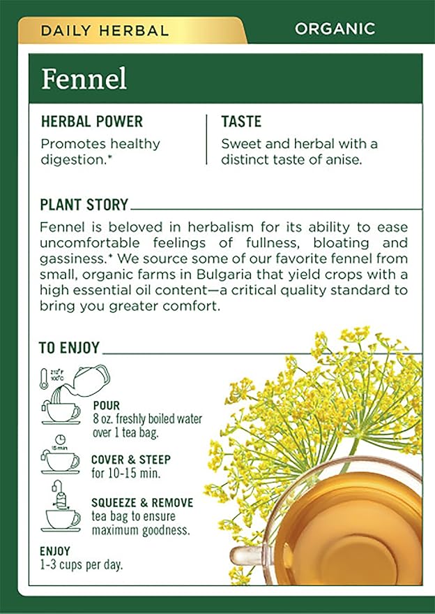 Traditional Medicinals Organic Fennel Herbal Tea, Promotes Digestive Health, (Pack of 2) 32 Tea Bags Total