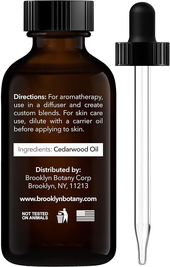 Brooklyn Botany Cedarwood Essential Oil – 100% Pure and Natural – Premium Grade Oil with Dropper - for Aromatherapy and Diffuser - 1 Fl Oz