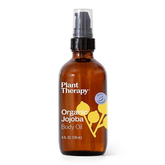 Plant Therapy Organic Jojoba Body Oil 4 fl. oz (118 mL) Base for Aromatherapy, Essential Oil or Massage use, For Hair and Skin, Moisturizing
