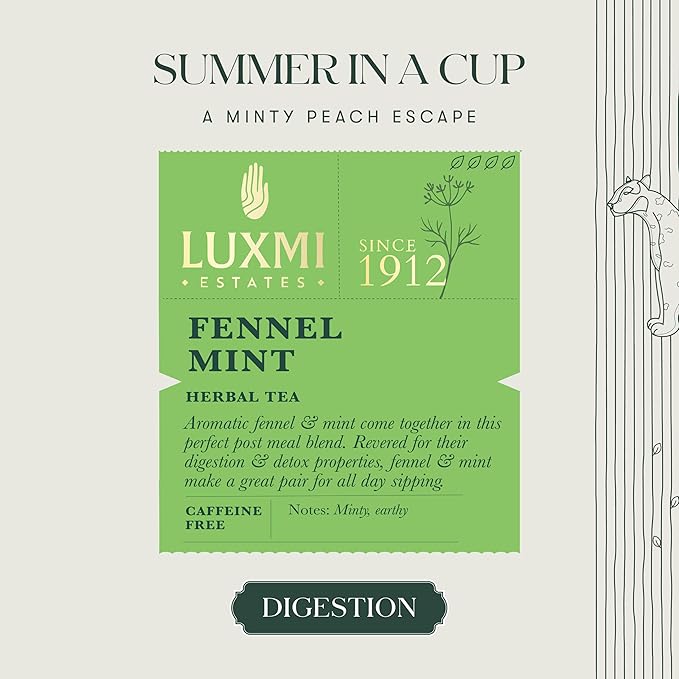 Luxmi Estates - Fennel Mint Tea - 100g (50 Cups) | USDA Certified Organic Herbal Tea | Caffeine-Free