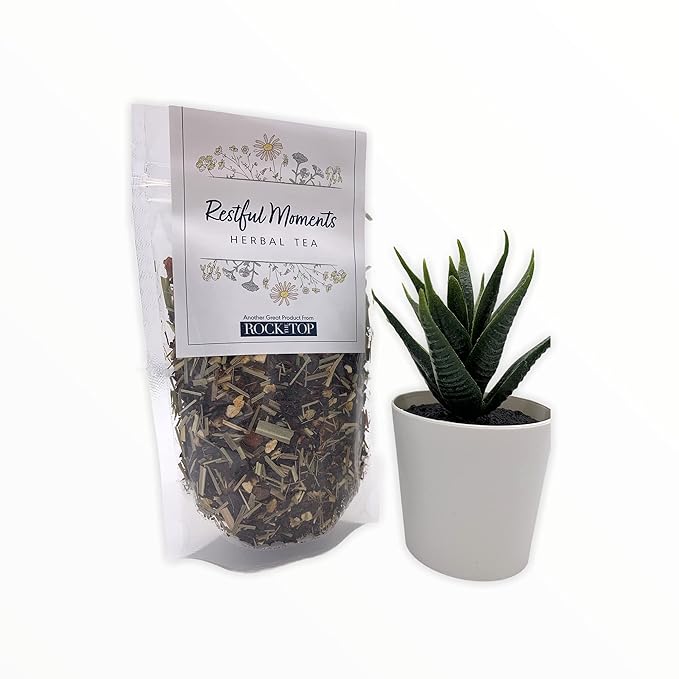 Rock the Top Restful Moments Herbal Tea Gift Box - Tea Set with Tea Infuser, Loose Leaf Tea, Tea Steeper, Tea Cup, Tea Bag Holder, Coaster & more- Gift Sets for Tea Lovers, Nurse Gifts, Birthdays & Teacher Appreciation.