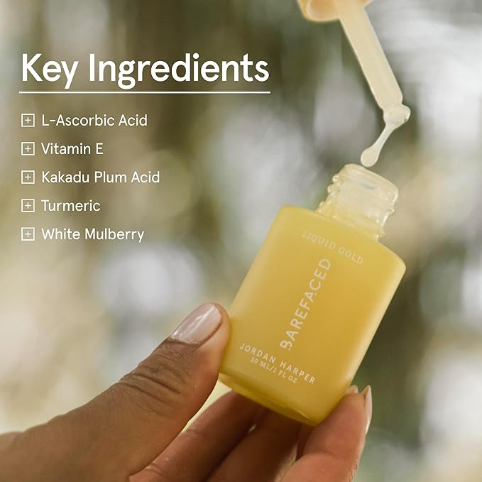 Barefaced Liquid Gold 30ml - 15% Vitamin C Serum with Hyaluronic Acid & Vitamin E for Anti-Aging, and Hydration, Antioxidant Formula, Reduces Dark Spots, Acne & Wrinkles