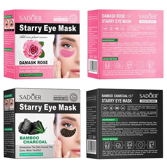 Eye Mask, Under Eye Patches 30 Pairs- Dark Circles, Puffy Eyes Treatments–Reduce Wrinkles and Fine Lines, Hydrating and Anti-Wrinkle Effect Under-Eye Patches with Hyaluronic Acid and Collagen (Damask Rose)