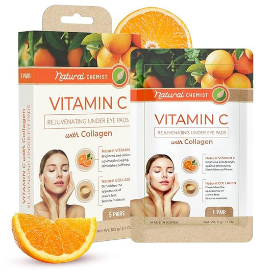 Vitamin C & Collagen Under Eye Patches - Anti-Aging, Reduces Dark Circles, Hydrating, Dermatologist Tested, Cruelty Free Korean Skin Care For All Skin Types - 5 Pairs