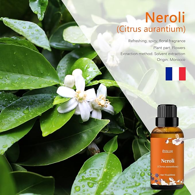 Neroli Essential Oil, ESSLUX Aromatherapy Essential Oils for Diffuser, Massage, Soap, Candle Making, Perfume, 30 ml