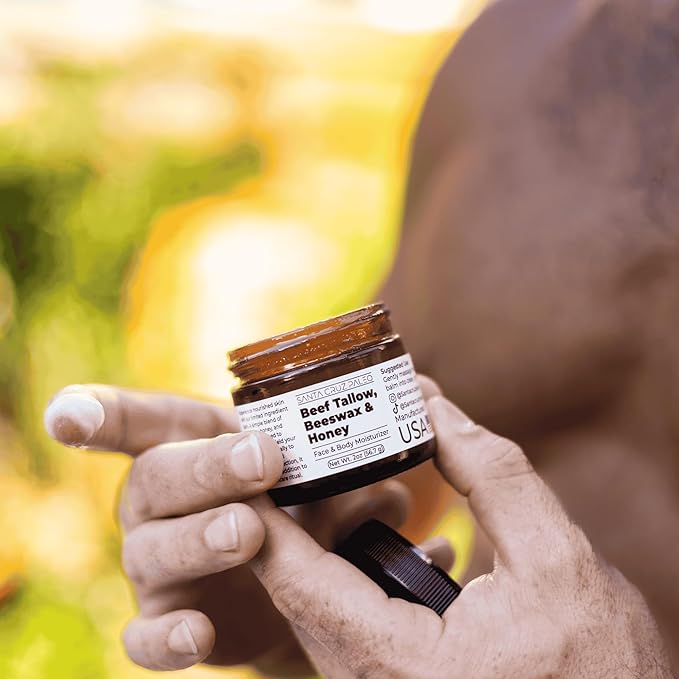 Santa Cruz Paleo Beef Tallow for Skin, Grass Finished & Grass Fed Beef Tallow and Honey Balm Body & Face Moisturizer, Organic Beeswax and Organic Honey, Light Scent, Moisturizing Natural Formula, 2 Oz