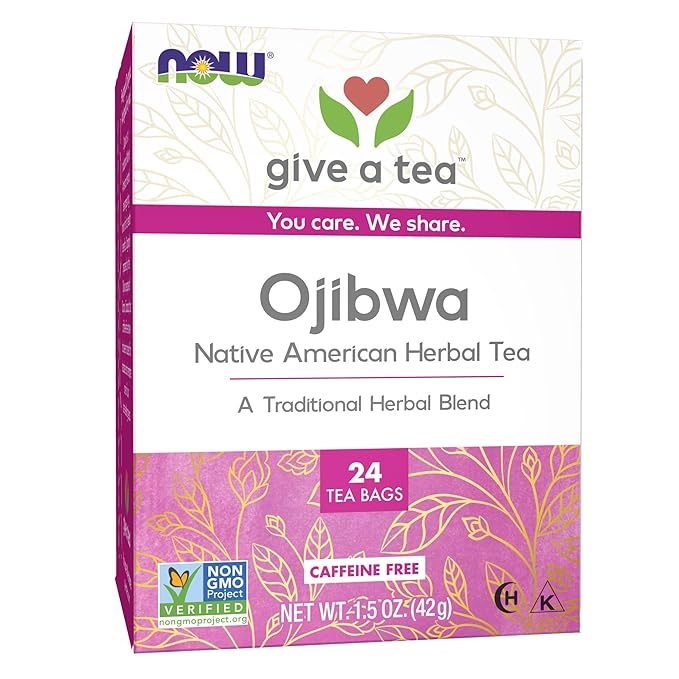 NOW Foods Give a Tea™ Ojibwa Tea, Herbal, Caffeine-Free, 24 bags, traditional North American blend for overall wellness