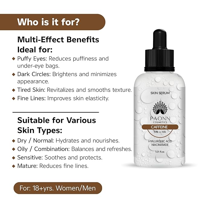 Caffeine Eye Serum for Face and Skin, Hydrating Solution, Reduces Dark Circles, Puffiness & Fine Lines, Moisturizing
