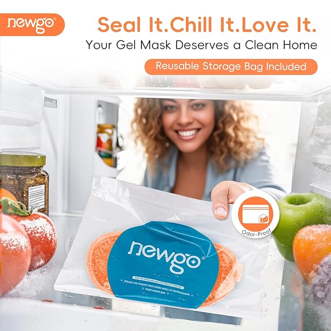 NEWGO Cooling Eye Mask for Puffy Eyes, Cold Eye Mask Eye Ice Pack for After Eyes Surgery, Tension Stress Relief, Itchy Eyes, Headaches, Dark Circles - Orange