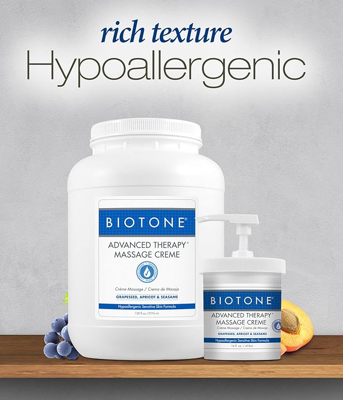 BIOTONE Advanced Therapy Massage Creme, Hypoallergenic and Fragrance-Free, Ideal Glide and Workability, Less Reapplications, Non-Greasy Finish