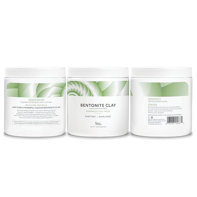 Calcium Bentonite Clay Food Grade Powder 1 Lb – Pharmaceutical | Natural Heavy Metal Detox & Pore Cleansing | Indian Healing | DIY Hair & Facial Mask | Toothpaste, Deo, Bath & Foot Soak