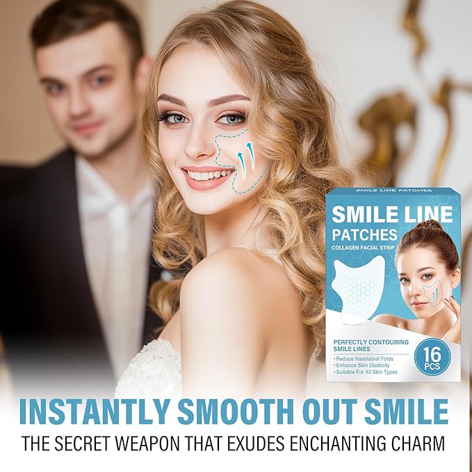 Smile Line Patches, Anti Wrinkle Patches for Face Overnight, Face Wrinkle Patches for Fine Lines Around Mouth & between Eyes,16 Packs