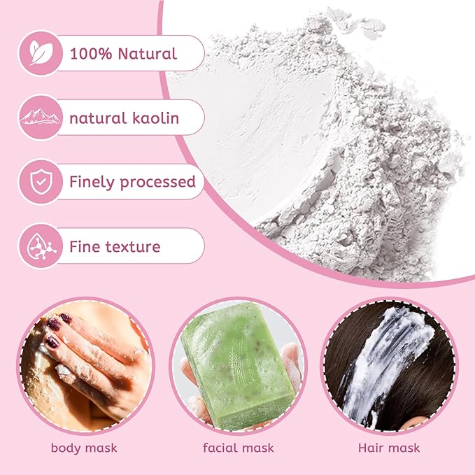 Kaolin Clay Powder, Natural White Powdered Clay for Seed Bombs, White Clay Mask, DIY Spa, Soap, Bath Bomb, Deodorant, Can be Used as Kaolin Clay for Gardening (8 Ounces)