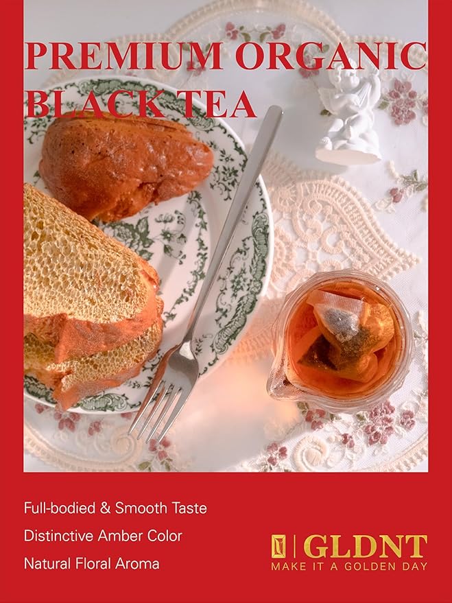 GLDNT Organic Black Tea Bags, Natural Organic Black Tea, Smooth & Mellow Flavor, Caffeinated, Hot & Iced Tea, 100 Count