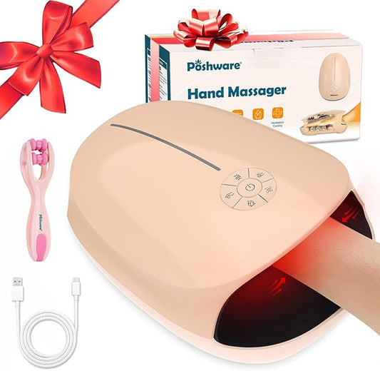 Hand Massager With Heat And Compression | 3 Levels Therapy Hand Massager With Kneading Rollers | Rechargeable Hand Massagers For Pain Relief And Muscle Relaxation | Best Gift For Women, Men | Pink