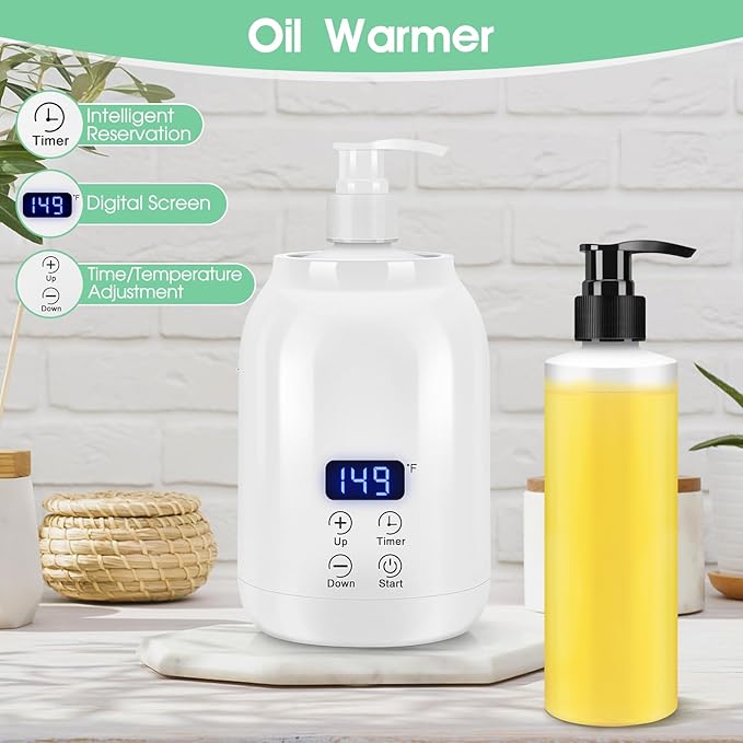 Gugxiom Massage Oil Warmer, LED Display Single Bottle Lotion Heater, Temperature Control Massage Table Warmer with 2 Oil Bottles, for Lotion Cream Massage Oil (US Plug)