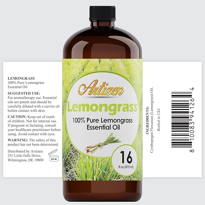 Artizen Lemongrass Essential Oil Bulk, 16oz - Large Bottle for Diffuser, Sprays, Aromatherapy & Candle Making