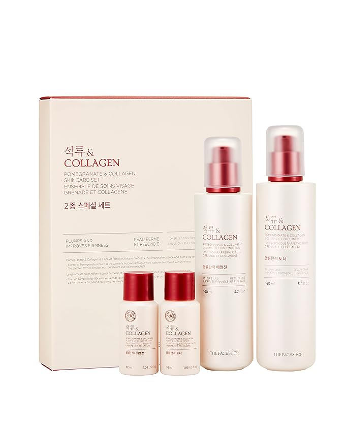 The Face Shop Pomegranate & Collagen Skincare Set | Deep Revitalizing Emulsion for Moisture Barrier Strengthening | Plump & Smoothen Skin | Korean Skincare Set, K-Beauty