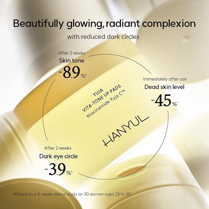 HANYUL Yuja (Yuzu) Vita Tone Up Apple Zone Toner Pads | 2 in 1 Daily Skin Brightening with Vitamin C, Patch for Under Eye, Dark Spot Correction, Vegan Certified, Korean Skincare, 60 Sheets