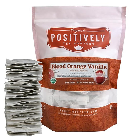 Organic Positively Tea Company, Blood Orange Vanilla Rooibos Tea Bags, 100 Count, Eco-Friendly Tea Bags, Non-GMO