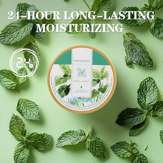 Princess Belle Peppermint Lotion, Travel Size Body Lotion for Women and Men Dry Skin, Deep Moisturizing and Hydrating with Natural Shea Butter, Smell Good, 100ml(3.4floz)