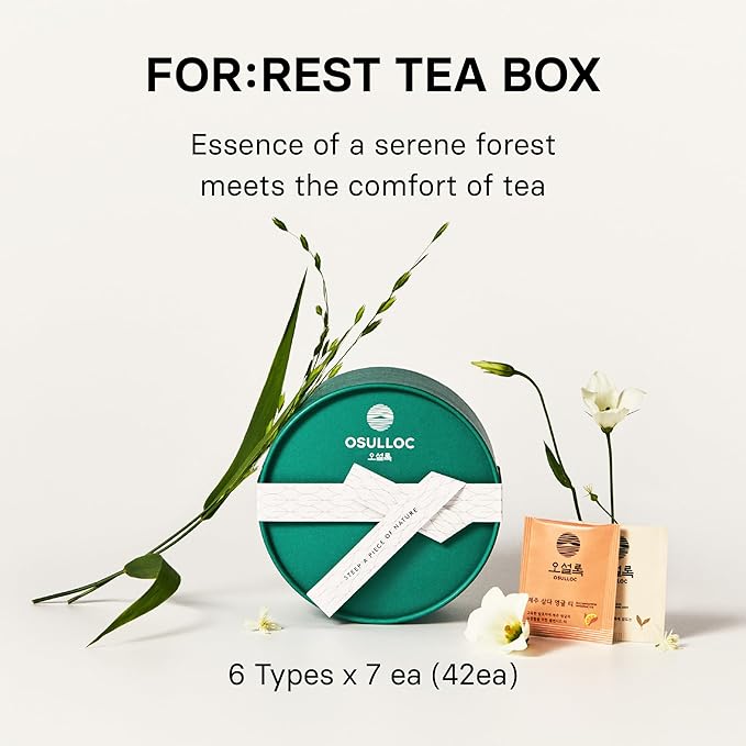 Osulloc For:rest Tea Box (42 Count, 6 Types x 6ea,) Exquisite & Unique Gift idea For Tea Lover, Variety Gift Box Sampler, 6 Unique Blended tea from Jeju Island