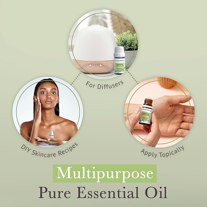 Pranarom USDA Certified Organic Lavender Essential Oil (5ml), 100% Pure Undiluted Therapeutic Grade from French Alps for Aromatherapy, Diffuser, Healthy Skin & Hair, Massage, Relaxation